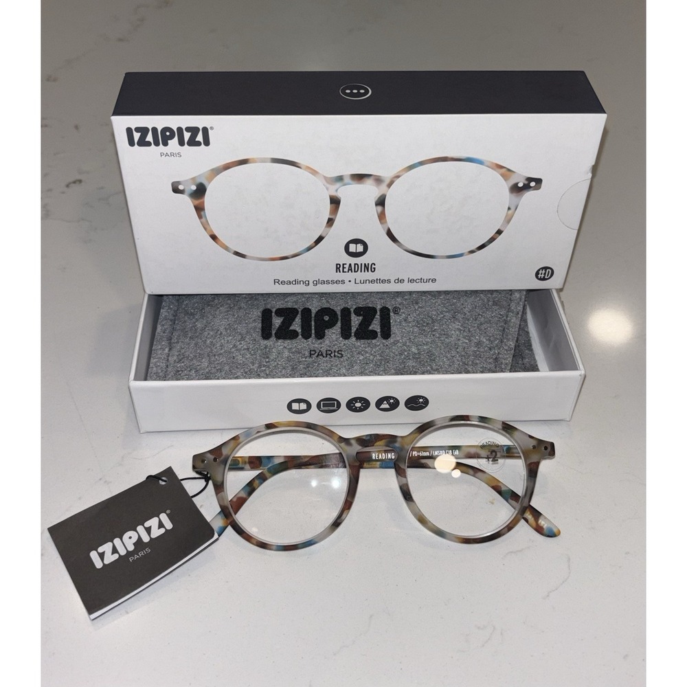 New IZIPIZI READING #D Reading Glasses Women & Men Round 2.0 Blue Tortoise Nib